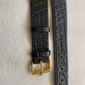 Rolex Black and Gold Leather Belt with Crocodile Embossing